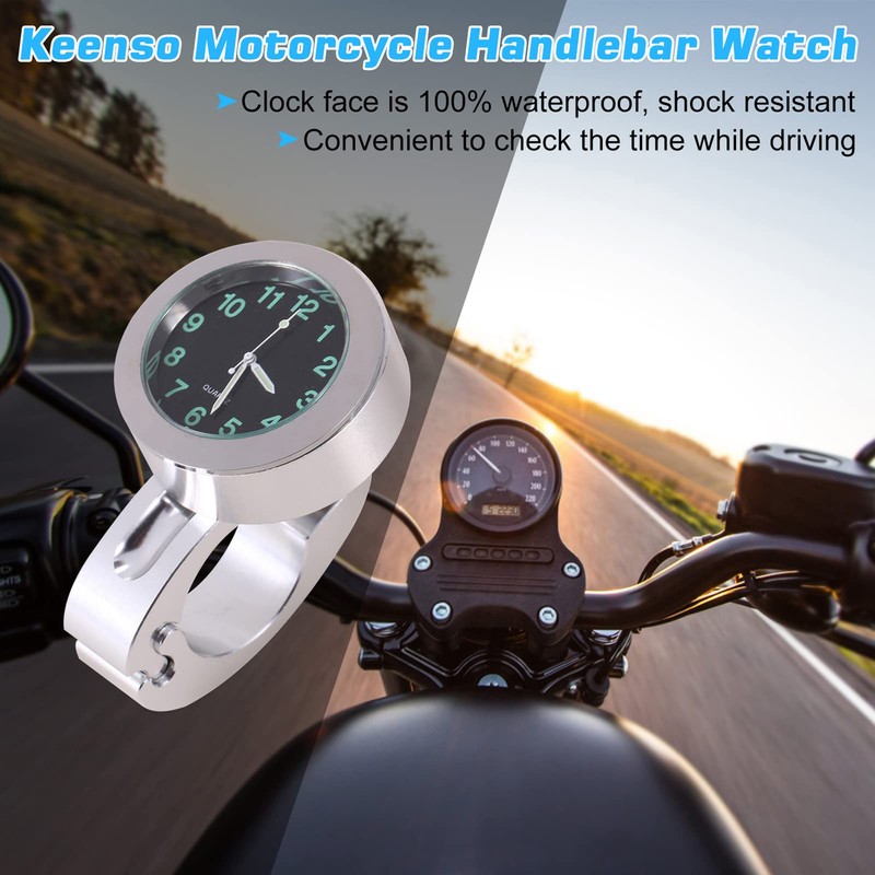 Motorcycle Handlebar Clock, Motorcycle Clock, Waterproof Silver Motorcycle Handlebar Glow