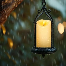 Amagic Waterproof Outdoor Flameless Candles with Remote, LED Candles Battery Operated with Timer, Flickering Fake Pillar Candle for Outside Patio Yard Decor, Dark Ivory, Set of 5, D3 X H4 5" 6" 8" 8"