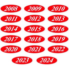 EZ-Line Oval Model Windshield Year Stickers for Car Windows Large Vinyl Dealership Supplies 17 Dozen Pro Pack 1 Dozen Each Year 2008-2024 (White on Red)