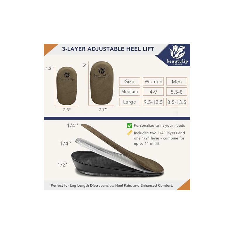 Elevadores de talón de gel ajustables de 1 pulgada para