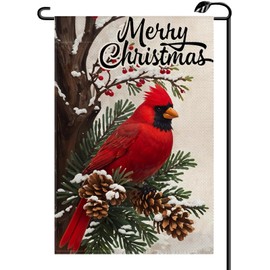 Cardinal Bird Christmas Garden Flag 12x18 Inch Vertical Double Sided Seasonal Winter Xmas Snow Pinecone Small Flags Farmhouse Outside Decoration For Yard SD43