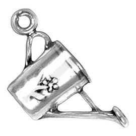 Sterling Silver 3D Plant Watering Can With Decorative Flowers Charm