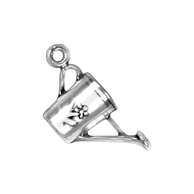 Sterling Silver 3D Plant Watering Can With Decorative Flowers Charm