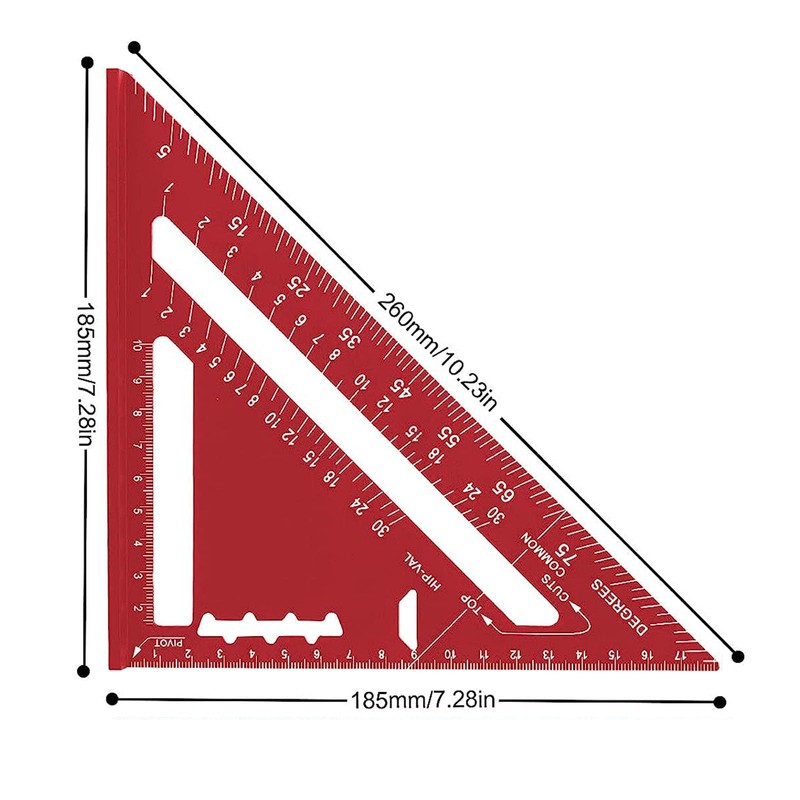 DOYUKY 7 Inch Carpenter's Square, 180 mm Metric Triangular Ruler,