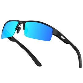 ATTCL Men's Polarized Sunglasses, UV400 Protection, Rectangle Metal Glasses for Driving, Fishing, Golf, Cycling 8080 Black Blue