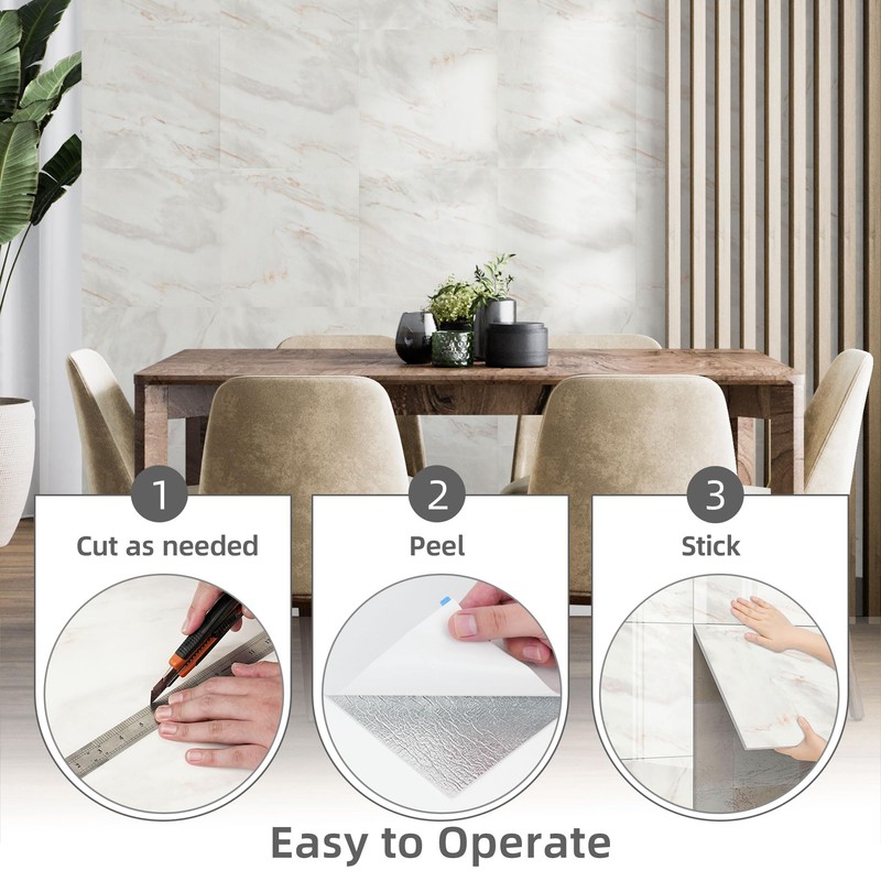 20pcs Peel and Stick Backsplash Tile，12"x12" Self Adhesive Marble Tile