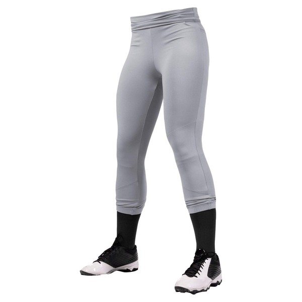 CHAMPRO Hot Shot Low-Rise Yoga-Pant Style Fastpitch Softball Pant with Extra-Wide Waistband in Solid Color, Grey, Small