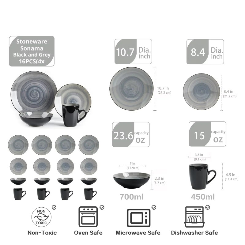 Semtember Promotion Grey Round Western Style Ceramic Plates Unique Design