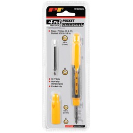Performance Tool W80036 4-In-1 Non-Slip Screwdriver Set with Chrome Vanadium Bits, Pocket Clip, and Phillips/Slotted Sizes #0, #1, 5/32-Inch, 1/8-Inch