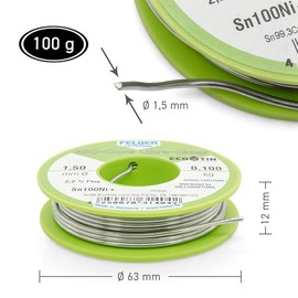 by Felder Soldering Wire Sn100Ni+ for General Electronic Applications, 1.5 mm, 100 g Spool, Lead-Free with 2.2% Flux Ultra Clear, REL0, for Electronics, Electrical Engineering and Much More