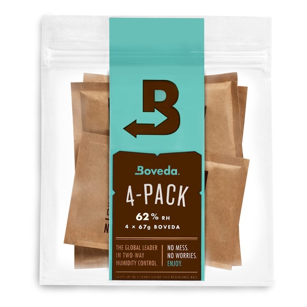 Boveda 62% Two-Way Humidity Control Packs For Storing 1 lb – Size 67 – 4 Pack – Moisture Absorbers for Storage Containers – Humidifier Packs – Hydration Packets in Resealable Bag