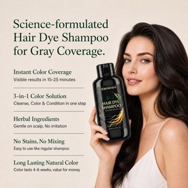 Black Hair Dye Shampoo 3 in 1, Instant Hair Color Shampoo for Gray Coverage