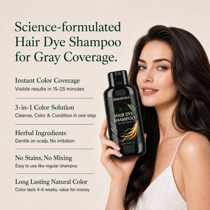 Black Hair Dye Shampoo 3 in 1, Instant Hair Color