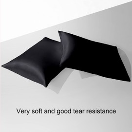 BEDSUM 2 Pack King Silk Satin Pillowcases for Hair and Skin, Silky Soft and Luxurious Bedding Pillow Cases with Envelope Closure, 20x40 Inches, Black