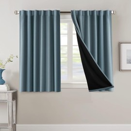 H.VERSAILTEX 100% Blackout Curtains for Bedroom with Black Liner Full Room Darkening Curtains 45 Inches Long Thermal Insulated Back Tab/Rod Pocket Window Drapes for Living Room, 2 Panels, Stone Blue