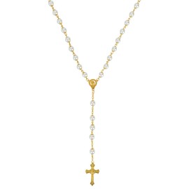 MOTIBACK Cross Necklace for Women, 26 Inch Gold Chain with Cross Pendant,Y Pearl Necklaces,Long Statement Jewelry Gift