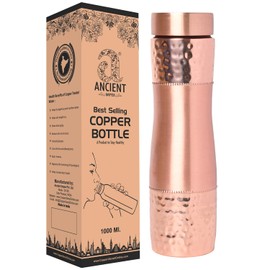 ANCIENTIMPEX Pure Copper Water Bottle Wide Mouth, 1000 Ml Capacity (33.81 US Fl Oz) For Ayurveda Health Benefits (Plain)