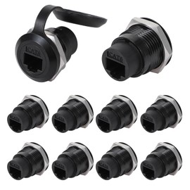 ANMBEST 10PCS RJ45 Panel Mount Connector, Cat6 8P8C Ethernet LAN Pass Through Cable Coupler Female to Female Extension Adapter with Waterproof/Dust Cap