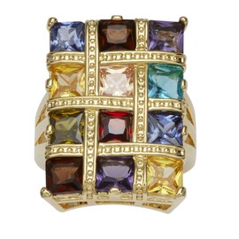 PalmBeach Yellow Gold-Plated Princess Simulated Multicolor Cubic Zirconia Checkerboard Ring Sizes 7-12, Metal, Cubic Zirconia