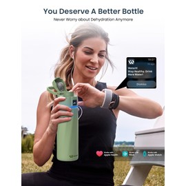 Boost Smart Water Bottle with Hydration Reminder & Tracker - Vacuum Insulated Water Bottles Stainless Steel, BPA-Free Wide Mouth, Ideal for Gym, School, Office - Green (710ml, 24oz)