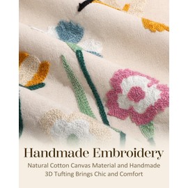 Kokaaee Embroidered Throw Pillow Covers 18x18 Inch - Summer Boho Decorative Pillow Cover with Zipper for Living Room Couch Sofa Bed Aesthetic Design Flower Bird Linen Cushion Pillowcase