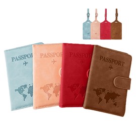 Aussi Valup Travel Wallet & Passport Holder - Leather Passport Wallet for Men & Women, Family Passport Cover, Travel Organizer for ID & Credit Cards, Perfect for Plane Trips(Brown Red Pink & Blue)