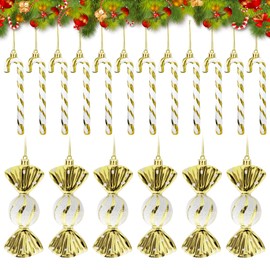 Pack of 18 Candy Canes Christmas Decoration Christmas Baubles Candy Canes Decorative Pendant Candy Cane Ornaments, Glitter Christmas Tree Decoration Candy Canes for Christmas Gifts DIY Crafts (Gold)