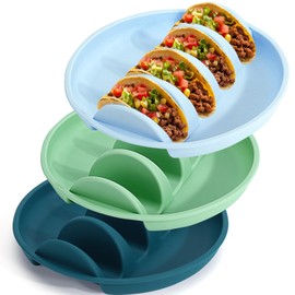 Juome Silicone Taco Holder 3 Packs - Reusable Taco Plates with Dividers, Taco Rack Holders Stand for Hard/Soft Taco Shell Holder, Taco Party Serving Tray Plates, Dishwasher & Microwave Safe