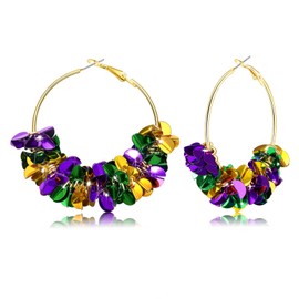 Mardi Gras Earrings Sparkling Sequin Hoop Earrings Purple Green Gold Glitter Sequins Hoop Earrings for Women Girls Mardi Gras Accessories Fat Tuesday Accessory Jewelry Gifts, Zinc, No Gemstone