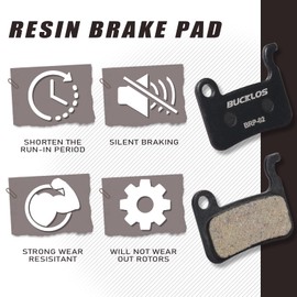 BUCKLOS Bike Disc Brake Pads - Bicycle Disk Brake Pads for Zoom/Shimano Deore XT XTR LX SLX Hone Alfine Saint for Ebike/Mountain Bike/Electric Bike/Road/Scooter(Resin)