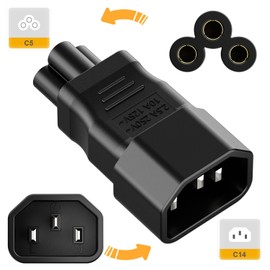 Vellcon [5Pack] IEC 320 C14 to C5 AC Adapter, IEC 3Pole Male to 3Pole Female Power Adapter, IEC C14 to C5 AC Converter Black Color