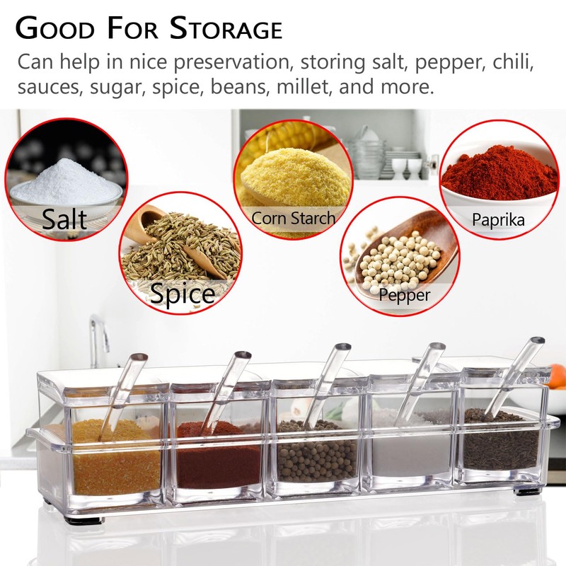 Clear Seasoning Box, 5 Pieces Clear Seasoning Storage Container for