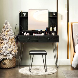 TC-HOMENY Makeup Vanity Dressing Table with Mirror+Power Station Vanity Desk Set