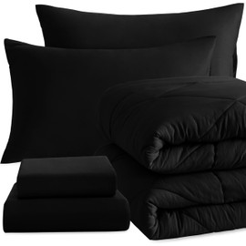 NTBAY Twin Comforter Set with Sheets, 5 Pieces Soft and Breathable Twin Bedding Set, Twin Bed in a Bag, Down Alternative Comforter Set Solid Color All Season, Kids Bedding Set, Black