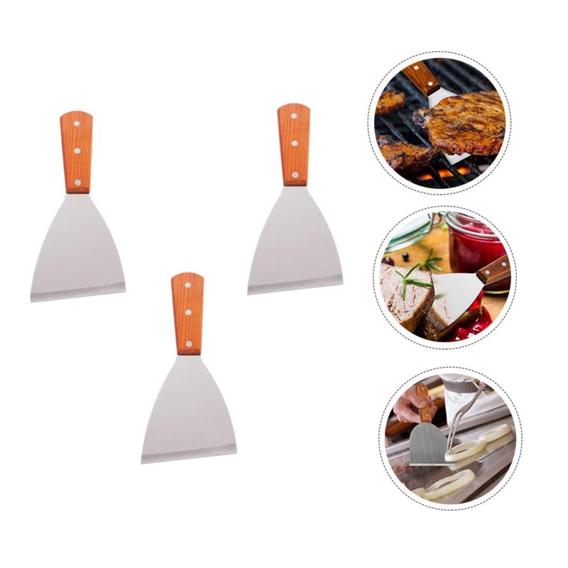 ABOOFAN 3pcs Stainless Steel Griddle Scraper with Handle Versatile Steak