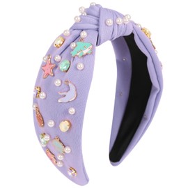 Gmmidea Ocean Knotted headband for Women Girls Starfish Seashell Jellyfish Fish Dolphin Decor Headband Pearl Rhinestone Jeweled Hairband Summer Beach Hair Accessories Holiday Gifts