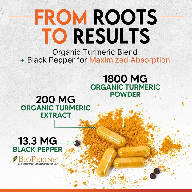 Turmeric Curcumin Supplement 2000mg - Nature's Joint & Immune Support,