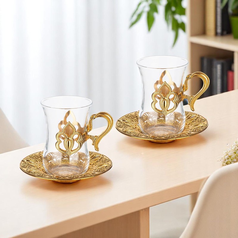 Alisveristime (SET OF 2 Turkish Tea Set with Zamac Holders,