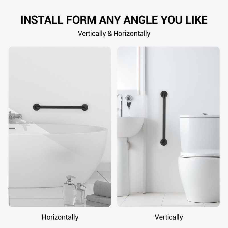 16 Inch Grab Bars for Wall Black, Safety Shower Grab