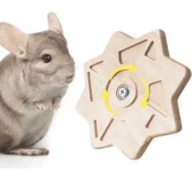 Jevnd Rotating Natural Wood Chinchilla Chew Toys for Teeth, Interactive Enrichment Toys, Hanging Exercise Chinchilla Toys for Cage for Playtime, Spinner Cage Accessories Wheel (Square)