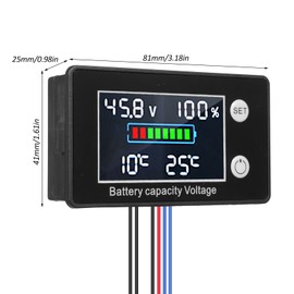 9V-100V Battery Capacity Percentage Tester with Alarm LCD Display Battery Capacity Voltage Meter Black