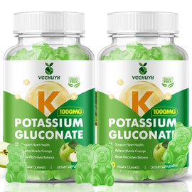 VCCHUYH Potassium Gummies 1000mg for Adults & Kids, High Dose Potassium Gluconate Supplement Potassium Gluconate Gummies Support Muscle Cramps Electrolyte Balance, Apple Flavor 120 Count