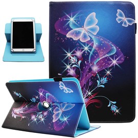 Universal 7 8 Inch Android Tablet Case, Dluggs PU Leather 360 Degree Rotating Multi-Angle Viewing Stand Case Cover for 7.0 8.0 and All 7.0-8.5 Inch Tablet, Shiny Butterfly