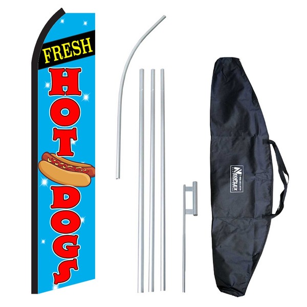 "Fresh Hot Dogs" 12-Foot Swooper Feather Flag and Case Complete