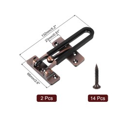 uxcell uxcell 2Pcs Swing Bar Door Lock Leather Coated Safety Latches Security Door Buckle with Screws for Home Hotel Apartment, Copper