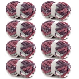 HOMBYS 8 Pack Giant Chunky Yarn for Crocheting,Super Bulky Large Soft Fluffy Yarn,Tie Dye Plush Fuzzy Yarn,Mixed Color Thick Chenille Yarn for Hand Knitting/Arm Knitting (Red,Purple)