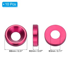 PATIKIL M3 Finishing Countersunk Washers, 10 Pack Head Washers Alloy Aluminum Screw Gaskets for Screw Bolt RC FPV PC Mechanical Accessories Parts, Pink