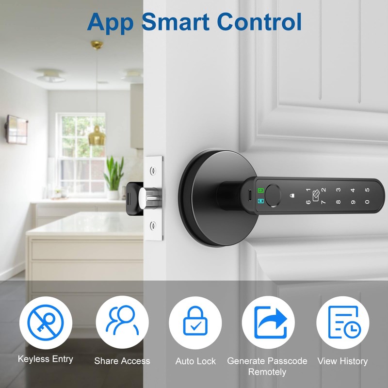 Foxgard Smart Fingerprint Door Lock:Fingerprint Door Knob-Biometric 5-in-1 Finger Print