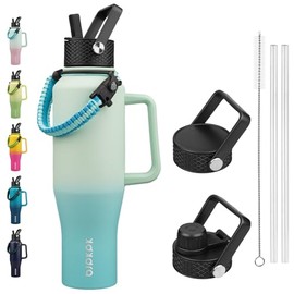 BJPKPK Insulated Water Bottles with Straw Lid, 40oz Metal Water Bottle with 2 lids & Paracord Strap, Double Wall Stainless Steel Tumbler with Handle, Reusable Cups, Mugs, Thermos, Mint