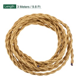 sourcing map Twisted Cloth Covered Wire 2 Core 18AWG 3 Meter/9.8 Feet, Vintage Woven Fabric Electrical Cable for Pendant Light DIY Project, Gold Tone